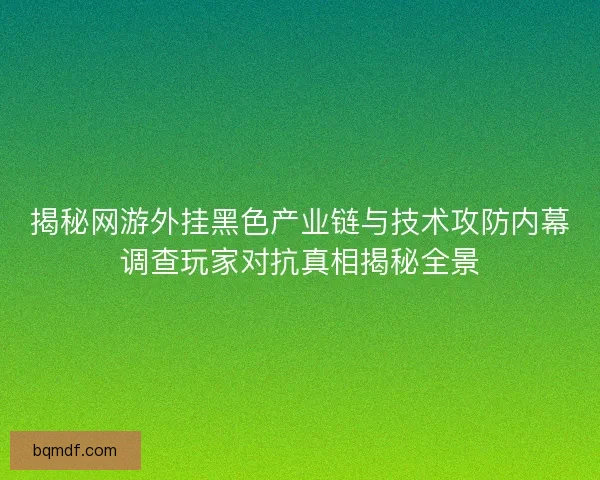 揭秘网游外挂黑色产业链与技术攻防内幕调查玩家对抗真相揭秘全景